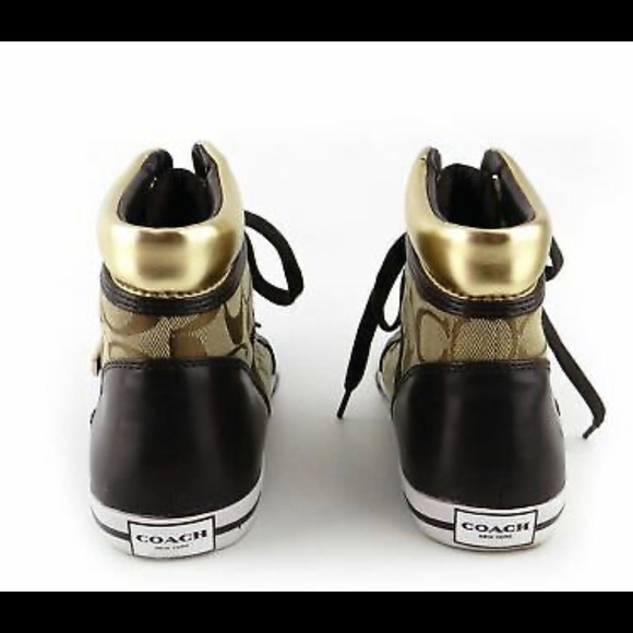Coach Signature Canvas High Top Sneakers sz 8.5 - Picture 4 of 5